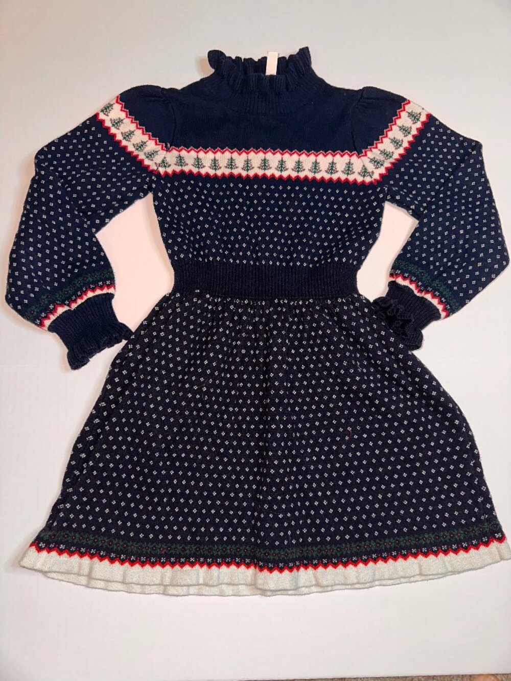 Janie and Jack Girls 6 Navy Fair Isle Sweater Dress Long Sleeve Mock Neck #691
